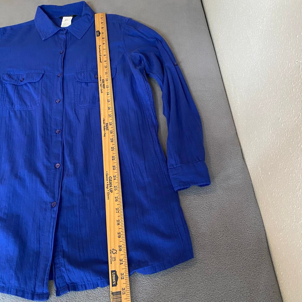 Ralph Lauren Blue Long Sleeve Button Down Shirt Womens L 100% Cotton Loose Fit - Picture 12 of 16